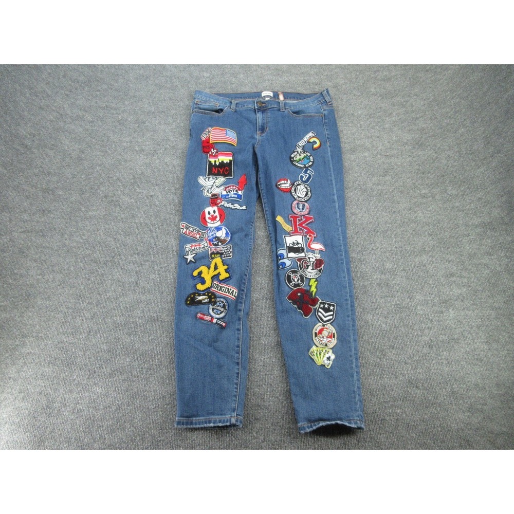 Sneak Peek Womens Jeans Sexy Boyfriend Blue Multi Patch Mid Rise Size 11
